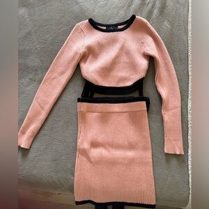 USED ONCE- set of pink open back sweater and skirt